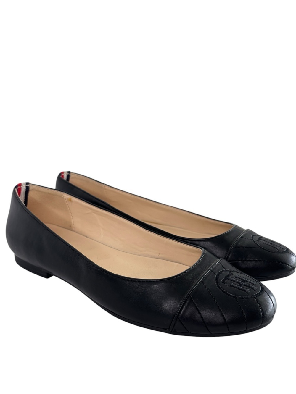 Tommy Hilfiger Ballet Flats Womens Shoe Size 7 M Black Vegan Faux Leather Preppy